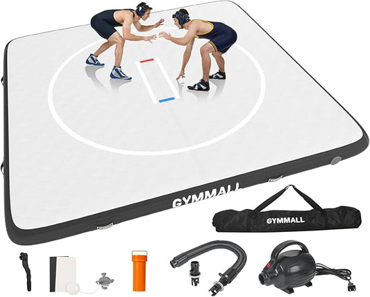 Wrestling Mat Inflatable 5FT/6.6FT/10FT/13FT/16.5FT, Foldable 4" Thick Jiu Jitsu Mats for Home Outdoor Indoor, Waterproof PVC Mat for Gymnastics, Water Yoga, PE Training, BJJ, MMA, Grappling