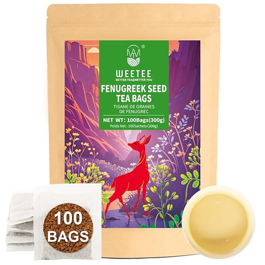 WT WEETEE Fenugreek Tea Bags 100 Count, 100% Natural Premium Whole Fenugreek Methi Seeds, Caffeine-free Nourishing Herbal, No Additives