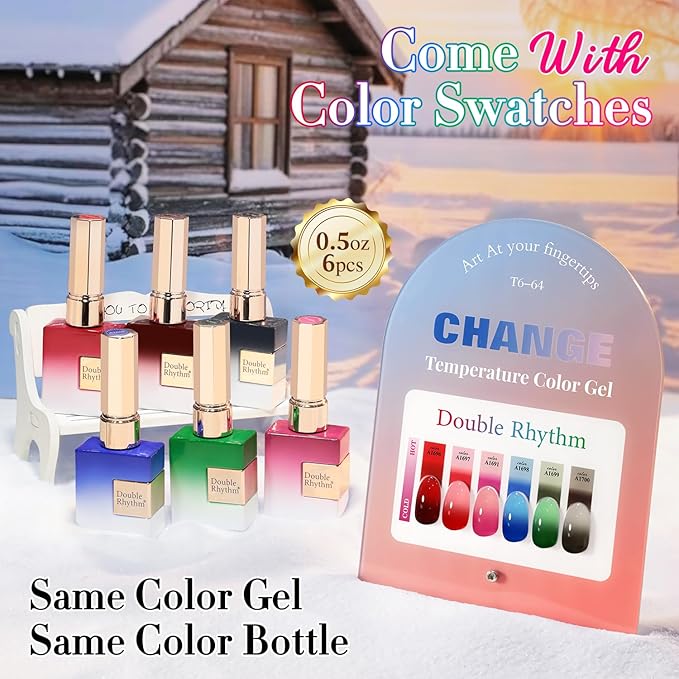Double Rhythm 6 Pcs 15 ML Gel Polish Set Same Color Same Bottle Soak Off Gel Polish Kit Nail Art Manicure Salon DIY at Home for Women (Burgundy Blue Green Pink Purple -T6-64)