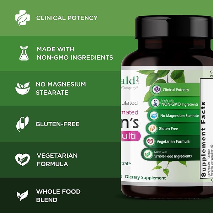 EMERALD LABS Women's 1-Daily Multi - Multivitamin for Women - Includes Calcium, Zinc, Vitamin B & More - Bone & Immune Support Supplement* - Gluten-Free - 60 Vegetable Capsules