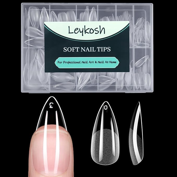 Medium Stiletto Nail Tips, 216pcs Acrylic Soft Fake Nails Gel Nail Tips, Full Cover Pre-Shaped Matte Clear Press on Nails for Extension, Diy at Home Manicure 12 Sizes