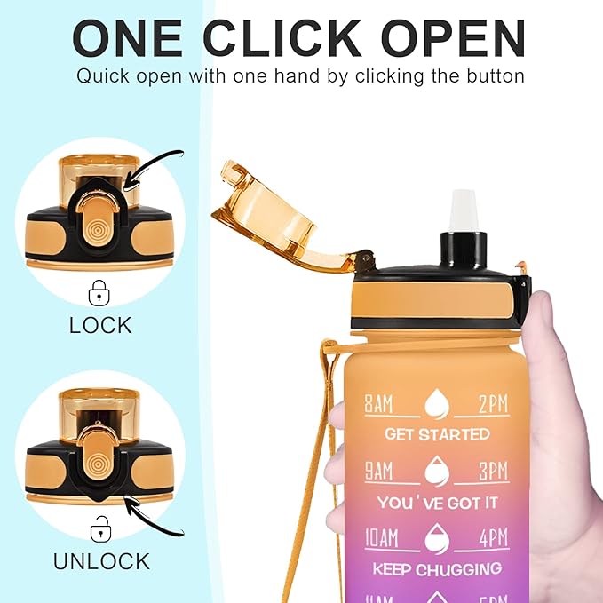 Enerbone Water Bottle, Leakproof BPA & Toxic Free, Motivational Water Bottle with Times to Drink and Straw, Fitness Sports Water Bottle with Strap for Office, Gym, Outdoor Sports