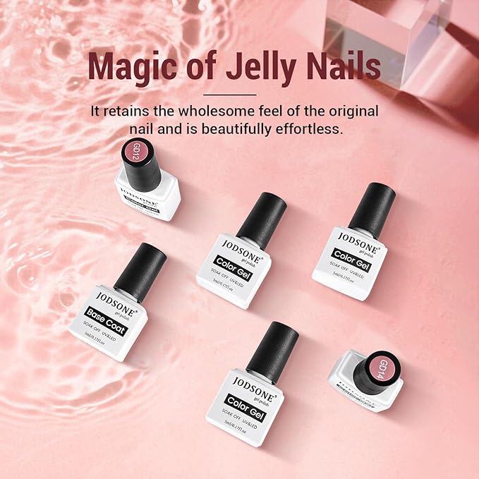 JODSONE 12PCS Gel Nail Polish Set 10 Translucent Jelly Colors Natural, Elegant & Long Lasting For Home & Salon Use
