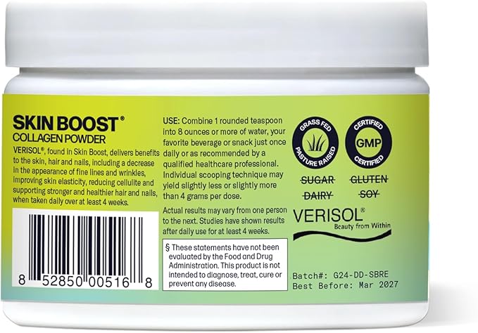 Sparkle Wellness VERISOL Bioactive Hydrolyzed Collagen Peptides | Collagen Powder Supplement with Vitamin C for Skin, Hair & Nail Health | Skin Boost (Acai Lemonade) [30-Serves]