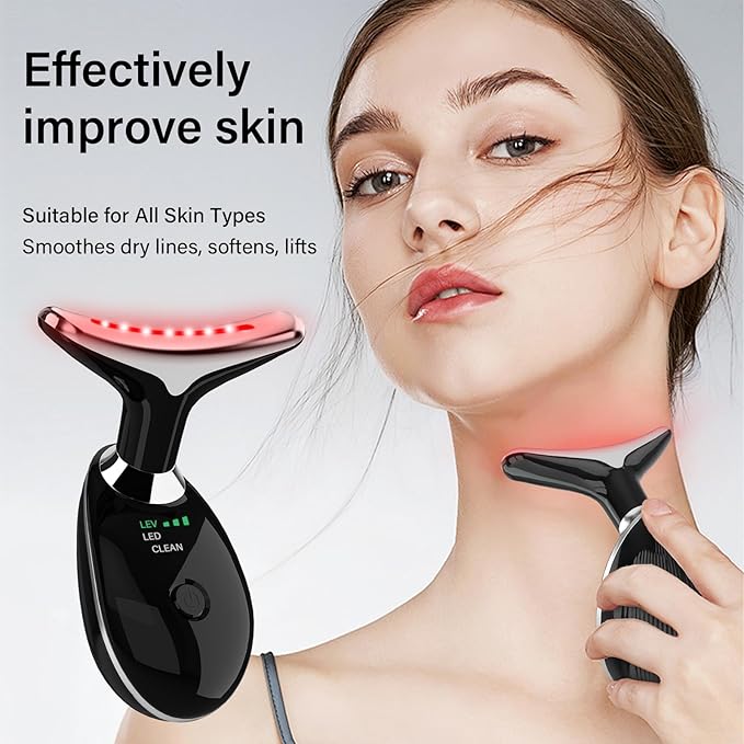 Neck&Face Massager with 7 Colors-Multi-Functional Skincare Tool,Home Beauty Device for Wrinkles&Relaxation (Black)