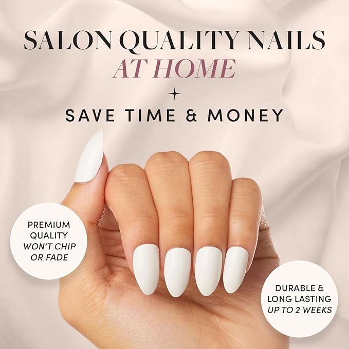 Glamnetic Press On Nails - Angel | Opaque White Short Almond Nails, Salon Quality | 12 Sizes - 24 Nail Kit