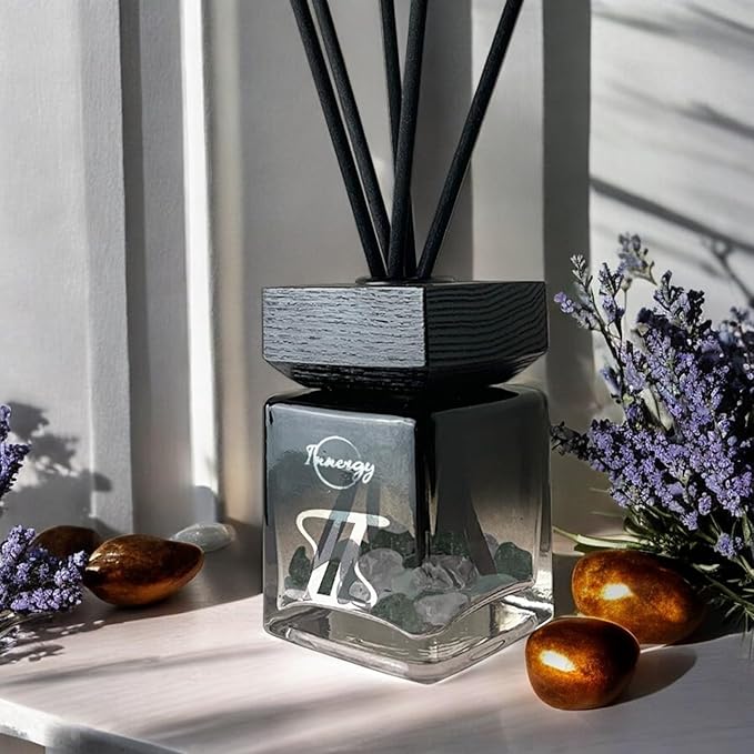 Innergy Gemini Zodiac Crystal-Infused Reed Diffuser – 100ml Aromatherapy Essential Oil Diffuser for Home – Long-Lasting Scent, Natural Crystal Energy for Relaxation & Balance