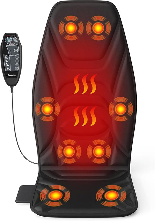 Portable Back Massager with Heat & Vibration - Deep Tissue Pain Relief for Shoulder, Back, Lower Back and Thighs - Office Chair Massage Pad, Ideal Gift for Men and Women