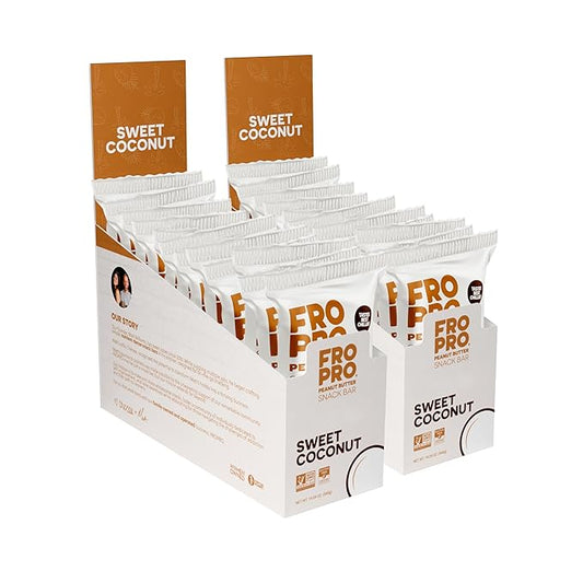FROPRO Plant Protein Snack Bars - Plant Based Protein Bars, All-Natural, Gluten, Dairy, & Soy Free, High Protein Bars with Low Calories | Coconut, 24 Pack