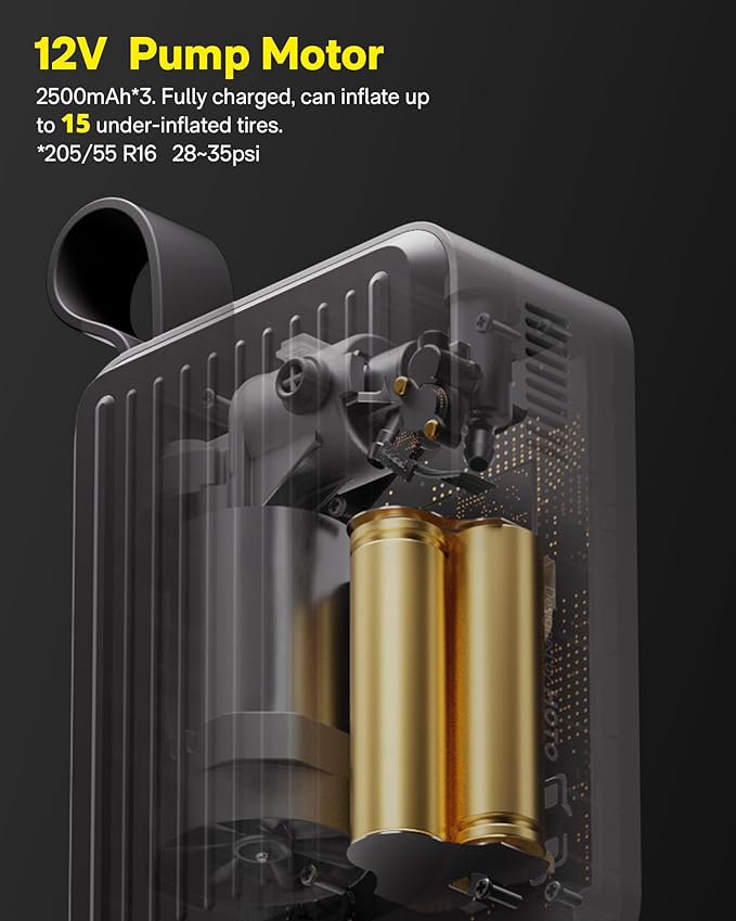 HOTO Tire Inflator Portable, Electric Air Pump Pro for Car Tires with Digital Pressure Gauge 120PSI, Cordless Tire Pump with 12V Motor, 7500mAH Battery, Air Compressor for Car, Motorcycle, Bike, Ball