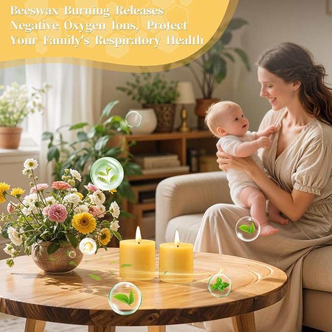 4 Pack 100% Pure Beeswax Candles,180 Hours Long Burning-Natural Beeswax Pillar Candles for Emergency,Unscented Bees Wax Candles for Home,Paryer,Parties,Pillar Candle Bulk 2.8x3in