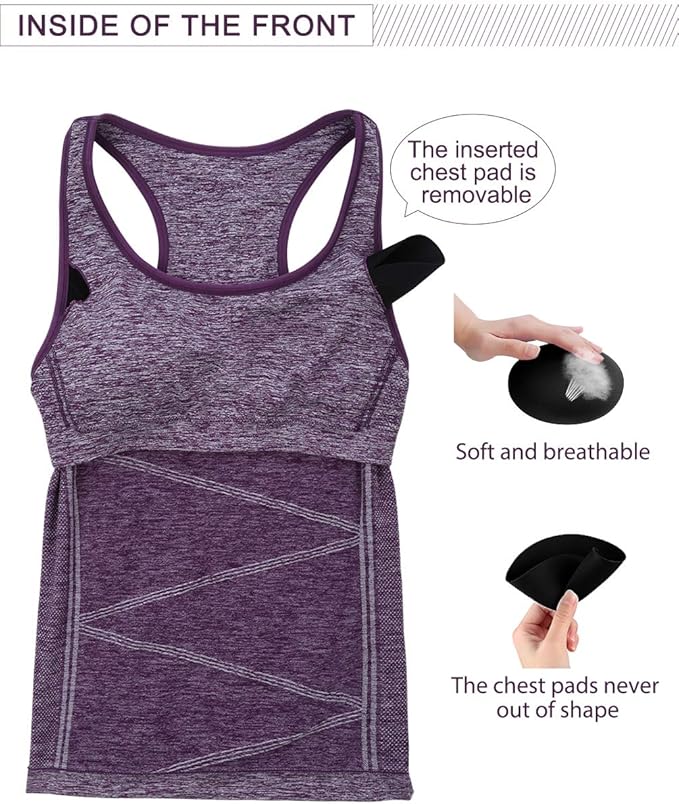Disbest Yoga Tank Top, Women's Performance Stretchy Quick Dry Sports Workout Running Top Vest with Removable Pads