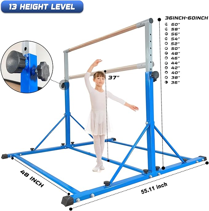 Gymnastic Bar for Kid and Teenage Ages 3-25, 5 FT / 6 FT Base Length, 5 FT / 6 FT Height, Gymnastic Kip Bar Horizontal Bar for Gymnast, Gymnastic Training Equipment for Home and Club Use