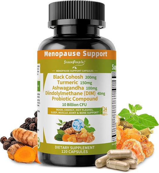 Menopause Supplements for Women - Black Cohosh & Ashwagandha for Hot Flashes, Night Sweats, Mood Swings, Hormonal Balance Support,10 Billion CFU Probiotic - 120 Capsules Vegan Gluten-Free