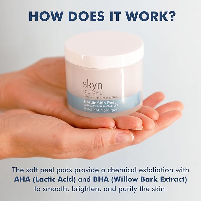 Skyn ICELAND Nordic Facial Peeling Pads With AHA and BHA. Exfoliating Toner for Breakout Prone Skin. 60 Pads