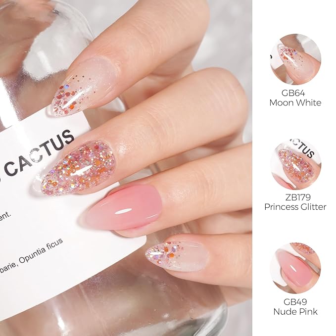 TOMICCA White Pink Gel Nail Polish, Sparkle Silver Gel Polish, Soak Off UV Transparent Shimmer Neutral Jelly Nail Polish Gel Clear Color Nail Art DIY Manicure Salon