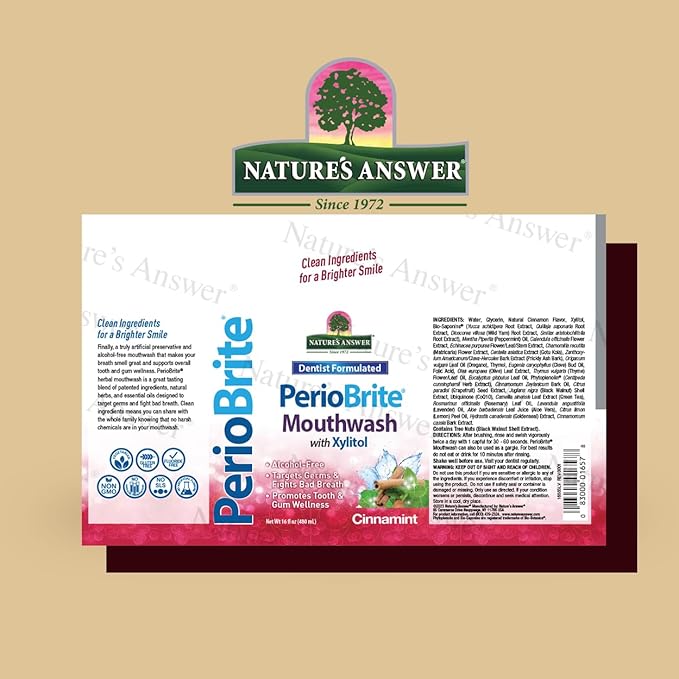 Nature's Answer PerioBrite Alcohol-Free Mouthwash, Cinnamon, 16-Fluid Ounce | Whitens Teeth | Freshens Breath | Removes Plaque | Minimizes Dry Mouth (Pack of 2)