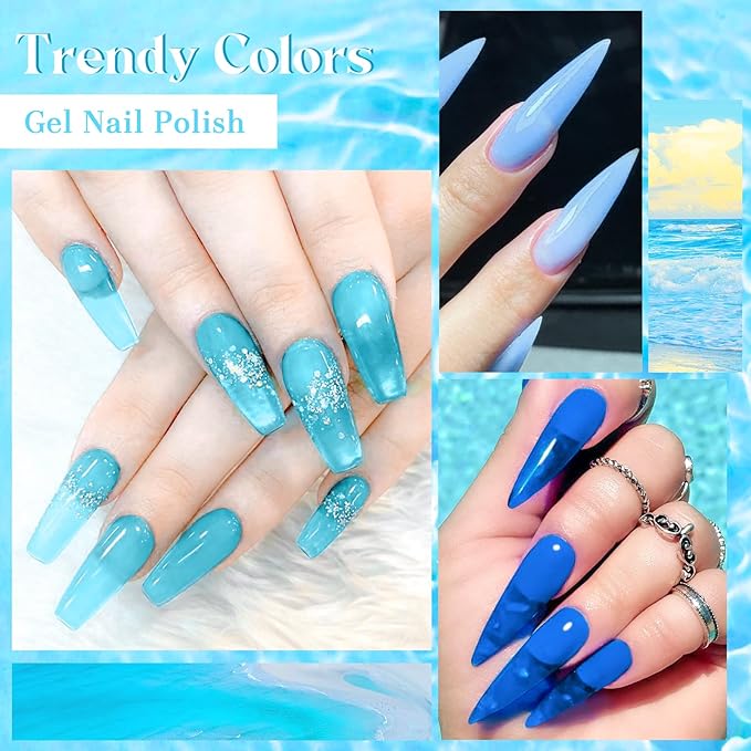 MTSSII Neon Jelly Gel Nail Polish Set 8 Pcs Clear Crytal Glass Gel Polish Yellow Blue Green Red Pink Transparent Sheer Nail Art Varnish Manicure LED UV Curing Required Iridescent Colors