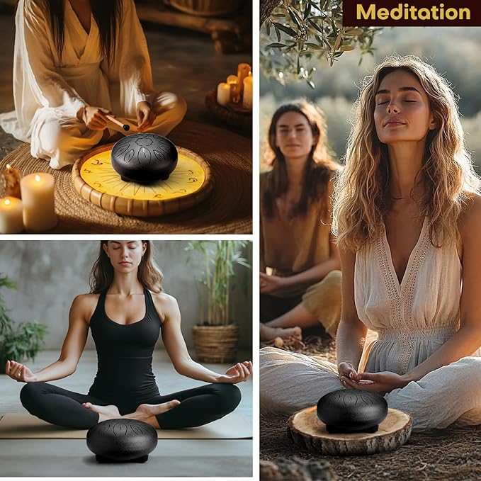 Facmogu Steel Tongue Drum, 6 Inch 11 Notes Rain Drum for Outside, Handpan Drums with Bag, Sticks, Finger Picks, Percussion Instrument for Meditation Yoga Musical Education Concert Mind Healing - Black