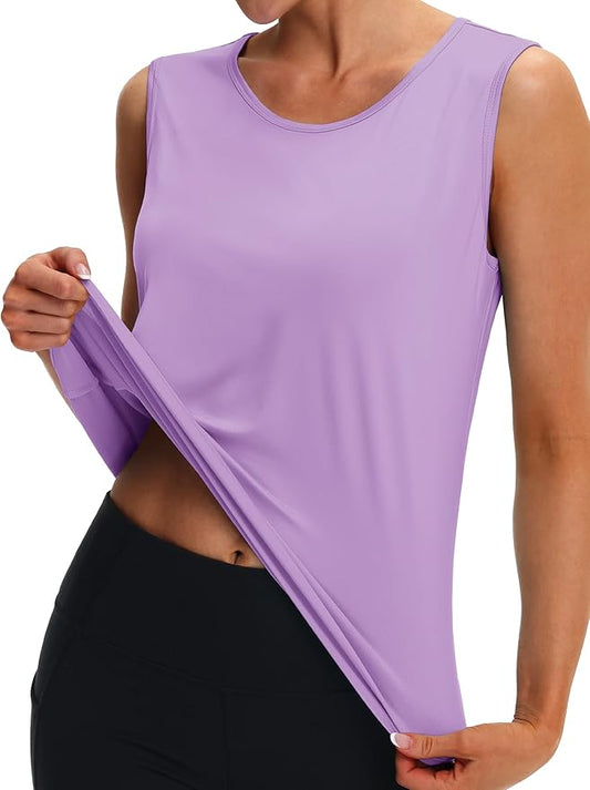 MAGCOMSEN Women's Workout Tank Top Athletic Muscle Sleeveless Crew Neck Shirt UPF 80+ Moisture Wicking Gym Running