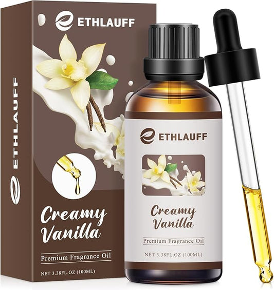 Creamy Vanilla Essential Oil, 100ml Vanilla Fragrance Oil, Aromatherapy Oil for Candle/Soap Making, Massage -3.38FL.OZ