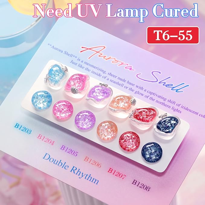 Double Rhythm 0.5 Oz Glitter Gel Polish Set of 6 Color with Display Borad 15 ml Full Size Kit Shimmer Reflective Sparkle Soak Off Manicure Salon DIY at Home (Black Red Pink Blue Orange Purple-T6-55)