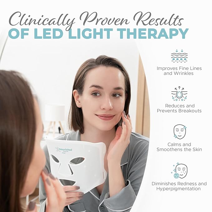 7 Colors LED Face Mask with Near-Infrared - Blue, Red Light Therapy for Face - 114 LEDs - Skincare Tool for Wrinkles, Anti-Aging