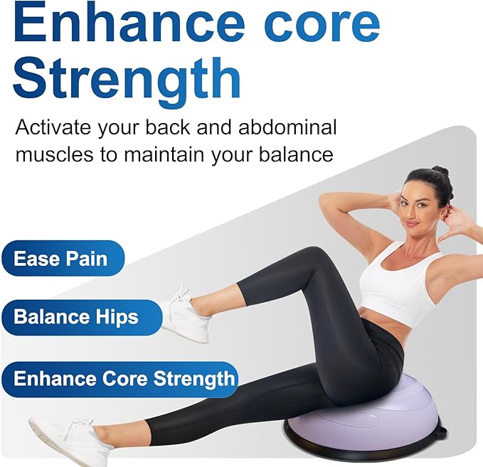 Half Balance Ball, 23 Inch Balance Ball Trainer with Foot Pump for Improving Balance Core Strength and Fitness, Balance Balls Perfect for Home Gym Workout Use