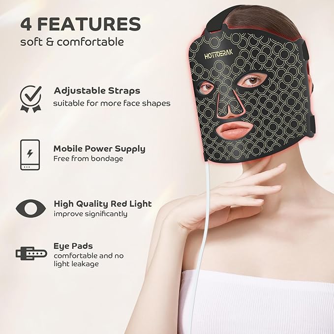 Red Light Therapy for Face, Two Drive Modes Red Light Mask with 850nm Near-Infrared for Travel Home Use