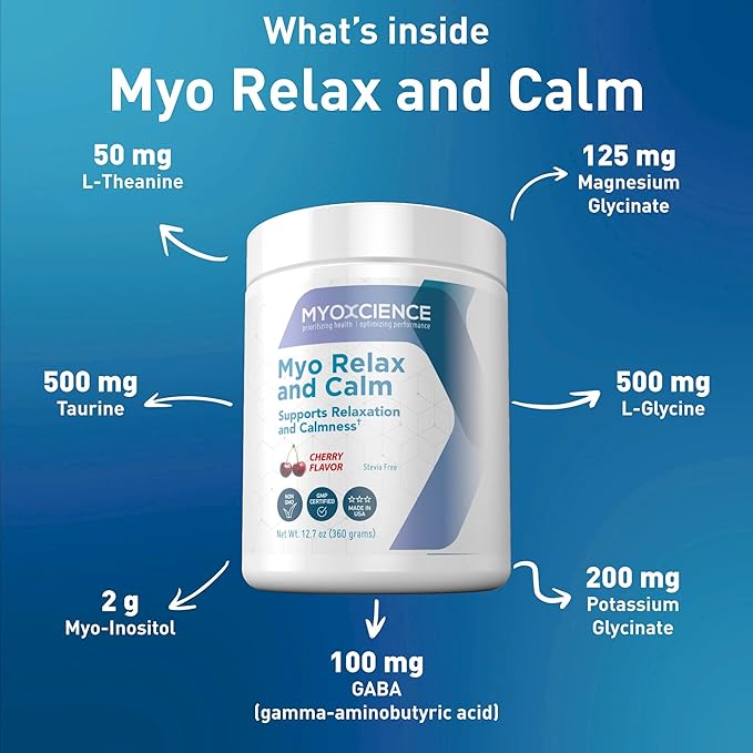 MYOXCIENCE Myo Relax & Calm | Myo-Inositol, L-Theanine, Taurine, Magnesium & GABA | Supports Sleep, Neurotransmitter, and Hormone Support (Cherry Flavor) (60 Servings)