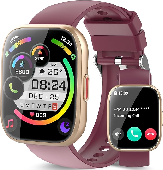 Smart Watch for Men Women Bluetooth Call, 2025 New 1.85" HD Smartwatch, Fitness Watch with 120+ Sport Modes, IP68 Waterproof, Heart Rate/Sleep Monitor, Activity Tracker for Android iOS,Burgundy