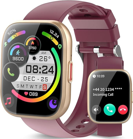 Smart Watch for Men Women Bluetooth Call, 2025 New 1.85" HD Smartwatch, Fitness Watch with 120+ Sport Modes, IP68 Waterproof, Heart Rate/Sleep Monitor, Activity Tracker for Android iOS,Burgundy