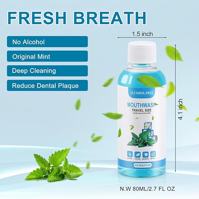 10 pcs Travel Size Mouthwash Bulk Mini Mouthwash, 80ml/2.7fl oz, Fresh Mint Portable Mouthwash Individual Mouthwash Bottles for Travel Toiletry Kits