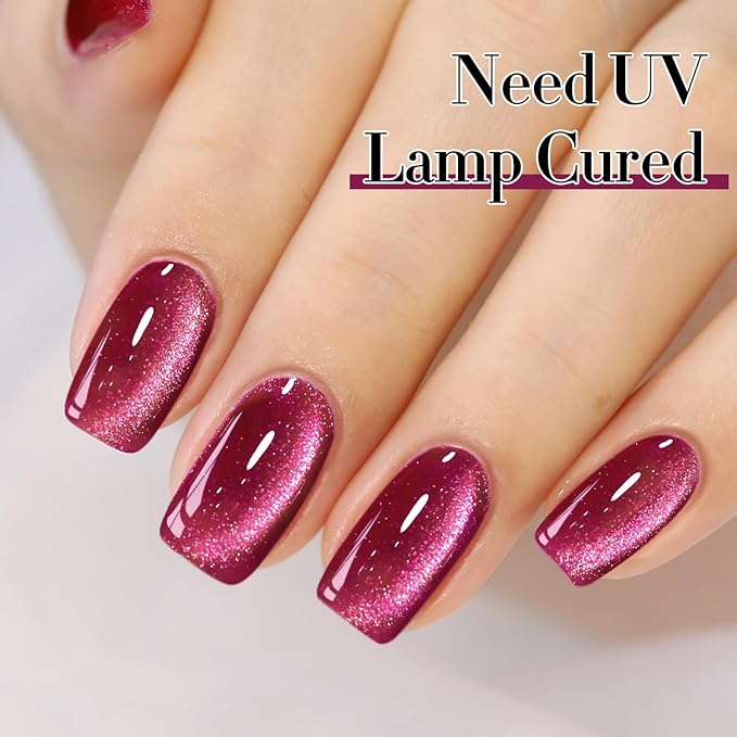 Double Rhythm 0.5 OZ Cat Eye Gel Polish with Magnet 15ML Holographic Glitter Shimmer Translucent Jelly Color Magnetic Nail Polish Salon DIY at Home (MC1077)