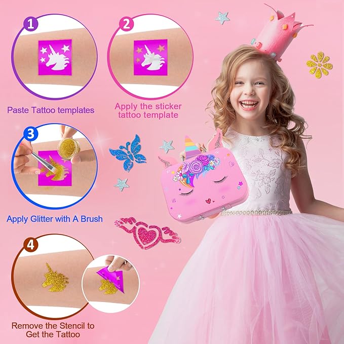 Kids Nail Polish Set for Girls, Nail Art Kit with Nail Dryer & DIY Nail Stickers, Nail Kit Toys for Girls with Non-Toxic Nail Polish, Age 3-12 Little Girl Gift Toys- Pink