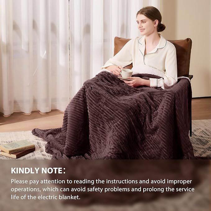 Homemate Electric Heated Blanket King Size - 100"x90" Heating Blanket King Size Dual Control 1/2/4/6/8 Hours Auto-Off 10 Heat Level Over-Heat Protection Soft Flannel Sherpa ETL Certification