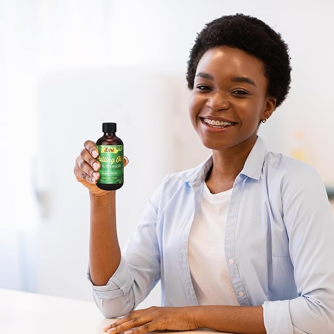 THE DIRT Oil Pulling Mouthwash - Gluten Free - Removes Plaque, Tartar, Bad Breath & Whitens Teeth (Super Mint, 4 Ounce)