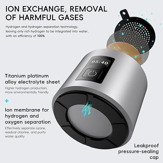 Hydrogen Water Bottle Generator - Up to 6360 PPB - Certified H2 Generator- SPE/PEM Technology- Portable Hydration & Healthy Gift