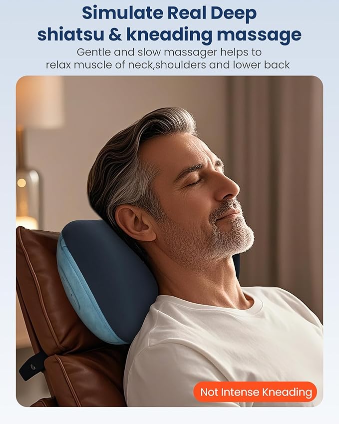 COMFIER Shiatsu Neck and Back Massager with Heat, Neck Massager Pillow with 3D Kneading Deep Tissue, Cordless & Portable, Soothes Muscle Tension at Home, Office, Travel,Ideal Gift for Men & Women