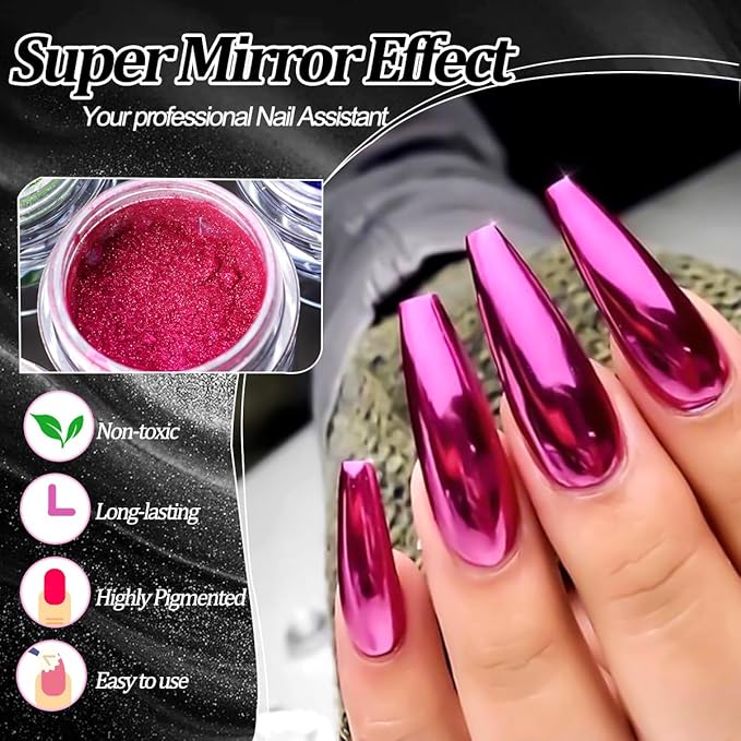 Chrome Nail Powder Kit 12 Colors Holographic Metallic Mirror Effect Chrome Pigment Glitter Dust for Nail Art Gel Polish Decoration Resin Craft Manicure Home DIY Salon Use