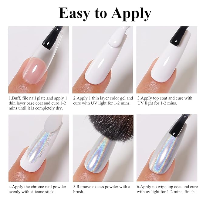 Imtiti Holographic Rose Gold Chrome Nail Powder Kit,1g Holo Iridescent Pink Meatllic Mirror Effect Powder with 10ml White Color Gel Polish Metal Nail UV DIY Kit