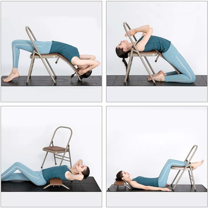 Yoga Auxiliary Chair with Detachable Lumbar Back Support Relieve Back Pain Chair Foldable Balance Handstand Training Tool