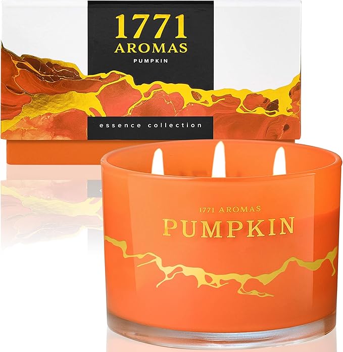 Pumpkin Spice Scented Candles - Fall Candles - 100% Natural Soy Wax - Large 3 Wick Jar Candle - Up to 50 Hours Burning - Gift-Ready Candle for Men & Women - Aromatherapy Candles
