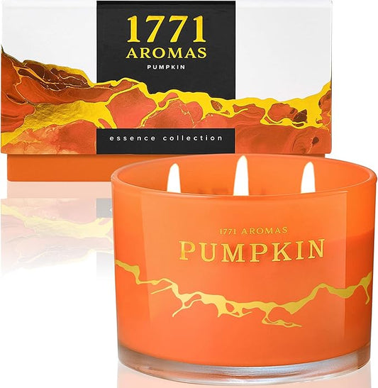 Pumpkin Spice Scented Candles - Fall Candles - 100% Natural Soy Wax - Large 3 Wick Jar Candle - Up to 50 Hours Burning - Gift-Ready Candle for Men & Women - Aromatherapy Candles