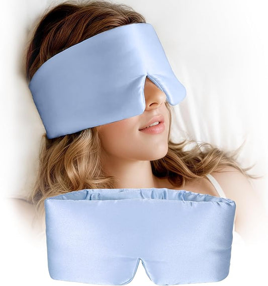 Silk Sleep Mask for Women and Men, Side Sleeper, 22 Momme Pure Mulberry Silk Total Blackout 100% Mulberry Eye Mask with Adjustable Headband Full Size, Eye Masks for Sleeping and Travel