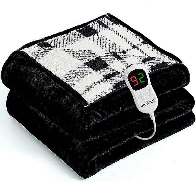 Heated Electric Blanket Full Size - 72"x84" Flannel Heating Blanket with 10 Heating Levels & 5 Time Settings Over-Heat Protection, Winter Warmer for Adults with ETL Certification（Black）