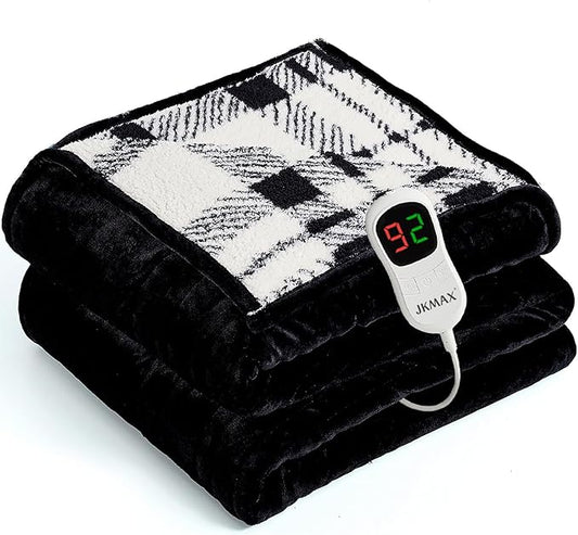 Heated Electric Blanket Full Size - 72"x84" Flannel Heating Blanket with 10 Heating Levels & 5 Time Settings Over-Heat Protection, Winter Warmer for Adults with ETL Certification（Black）