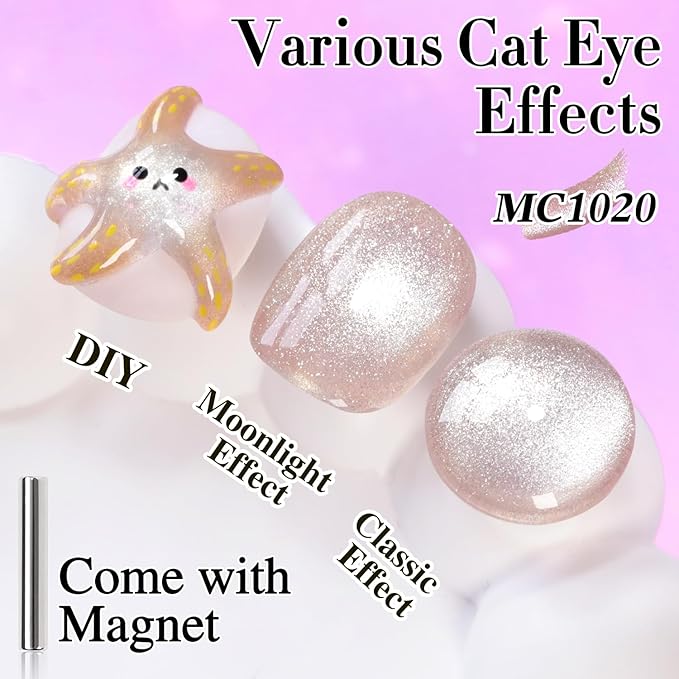 Double Rhythm Cat Eye Gel Polish with Magnet 15ML Holographic Glitter Shimmer Translucent Jelly Color 0.5 OZ Magnetic Gel Polish Salon DIY at Home (Nude-MC1020)