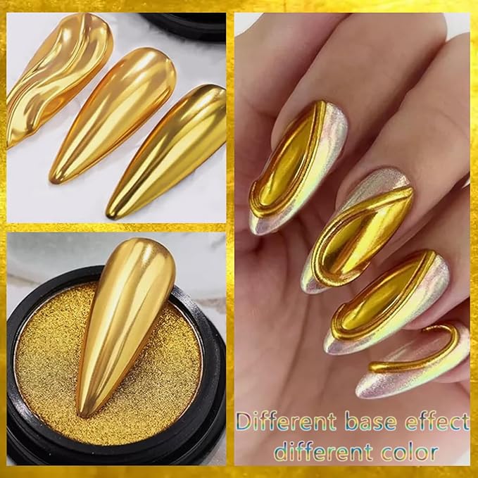 Holographic Mirror White Pearl Chrome Nail Powder Gold Effect Pure Metallic Dust Sequins UV Gel Nail Chrome Pigment for Nail Art Decoration