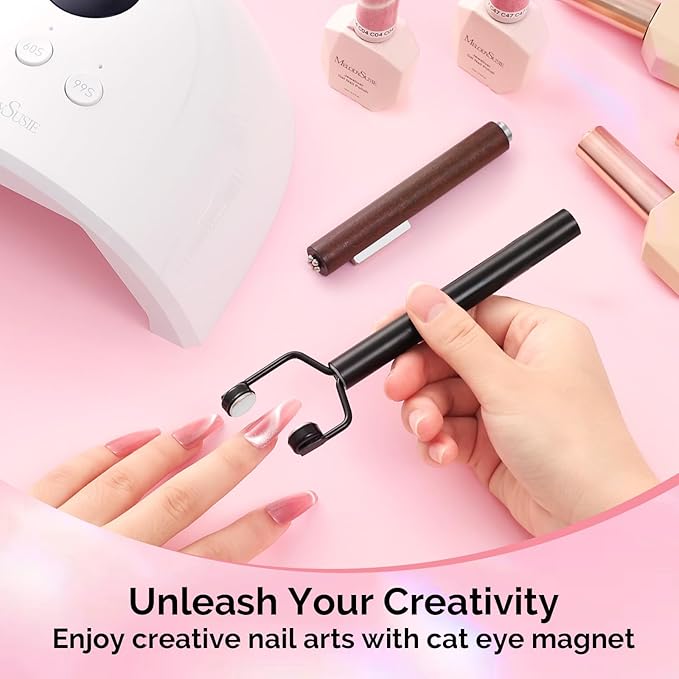 MelodySusie Cat Eye Gel Nail Polish Magnets, 3 in 1 Wooden Handle and Y-Shaped Double Head Nail Magnet Wand Set 2PCS, Suitable for Manicure Nail Design Salon DIY at Home